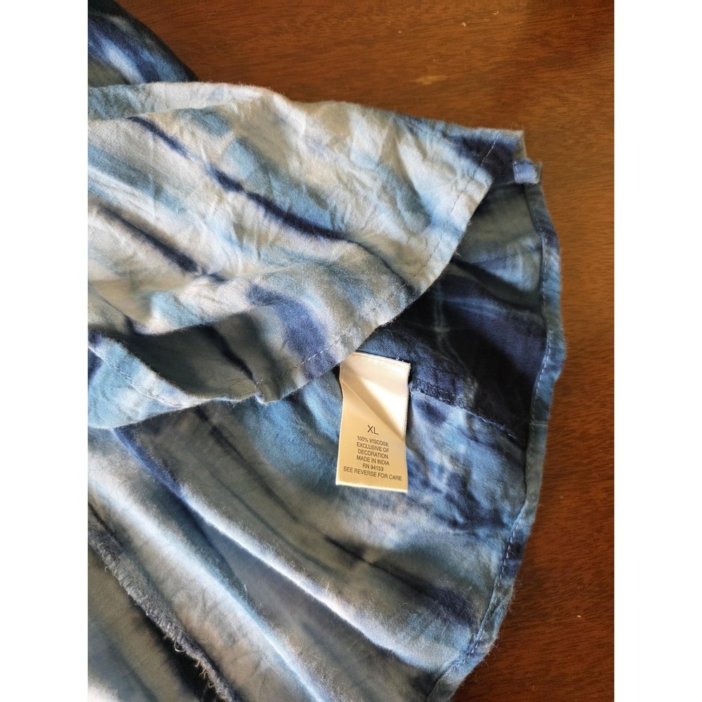 GUC Dressbarn Blouse Womens XL Blue Tie Dye Babydoll Crochet Hippie Whimsigoth - Picture 5 of 8
